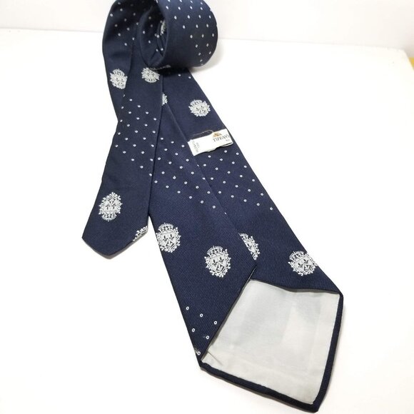 Vintage Excello Tiffany Collection crest embroidery tie navy 4.25" wide 55" long - Picture 4 of 8